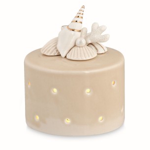 Lampada con Led in ceramica inserto Conchiglia Bomboniera Matrimonio con Scatola D 9 x h11 cm art 28838