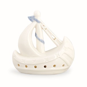 Bomboniera decorazione Barca a vela porcellana bianca con led 10x6xh10,2 cm art 28824