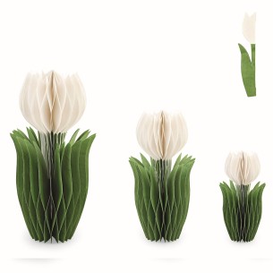 Set 3 Tulipani in carta Verde e Bianco tipo Origami decorazione Wedding  h 25-36-47 cm art 28736
