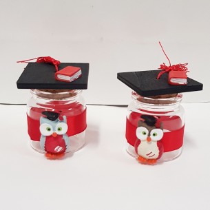 Barattolo gufo varie figure resina bomboniera laurea h 7 cm set 4 pz art 049851