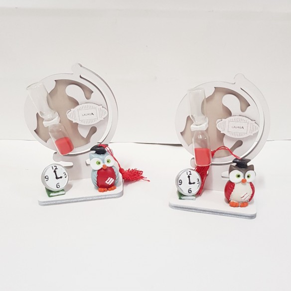 Clessidra gufo varie figure resina Legno bomboniera laurea h 11 cm set 2 pz art 049853