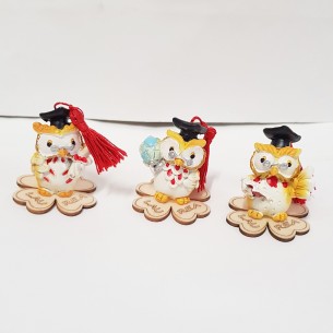 Gufo varie figure resina bomboniera Decorazione laurea h 5 cm set 3 pz art 049855