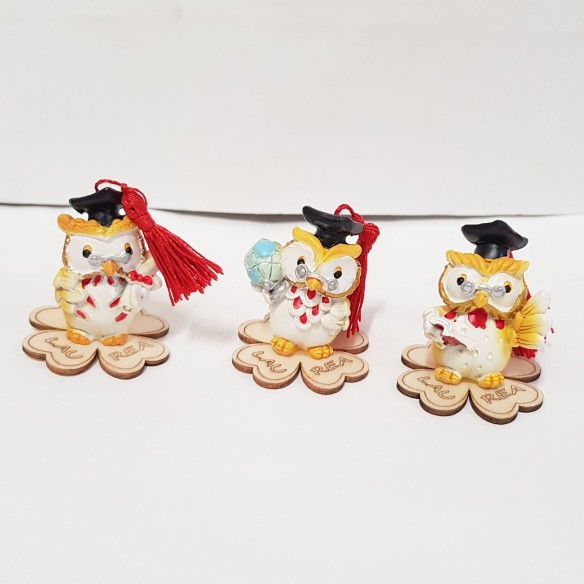 Gufo varie figure resina bomboniera Decorazione laurea h 5 cm set 3 pz art 049855