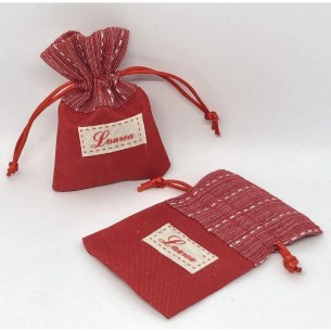Bomboniera Sacchetto confetti in tessuto Rosso con scritta LAUREA 8xh10 cm  6 pz art C2114