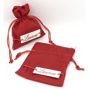 Bomboniera Sacchetto confetti in tessuto Rosso con Targhetta Legno scritta LAUREA 10xh12 cm  12 pz art C2118