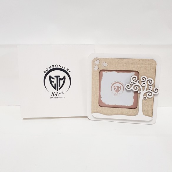 Bomboniera Porta foto Legno con albero della vita bianco 14x14 con scatola cm art 08684