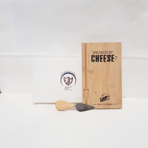 Bomboniera set coltello formaggio con vassoio rettangolare legno 20 cm con scatola art 08708