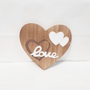 Bomboniera Sottopentola in Legnoa forma di cuore inserto scritta LOVE e cuori bianchi  20 cm art 08720