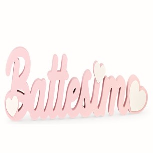 Decorazione Scritta il Legno Rosa BATTESIMO decorazione 55,5x3x14,7 cm Art 28797