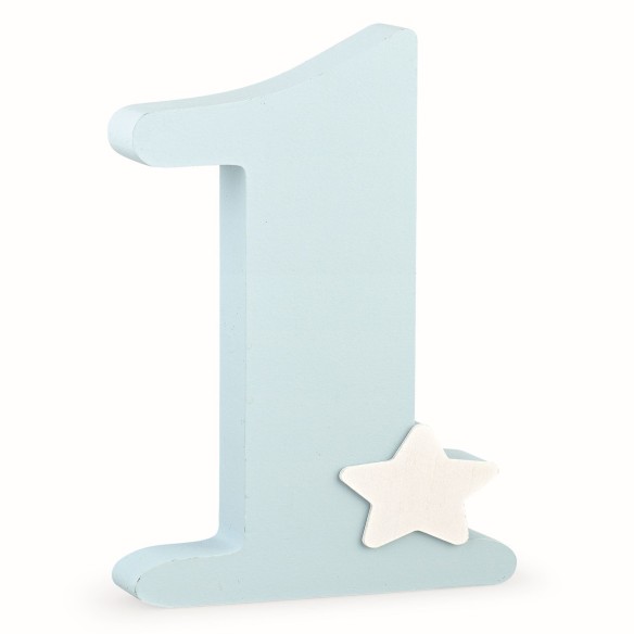 Decorazione numero uno in Legno Celeste COMPLEANNO decorazione 16,5x3,5xh30 cm Art 28791