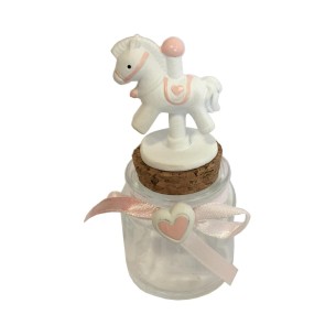 Bomboniera decorazione Barattolo vetro tondo per confetti inserto Cavallo Rosa 6 pz art 049716