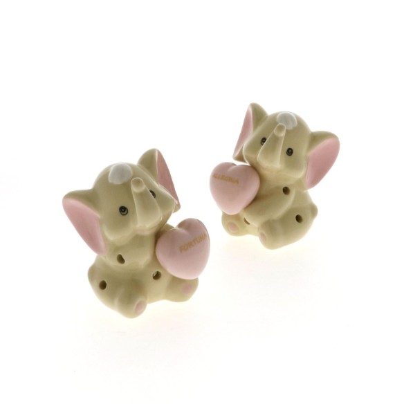 Elefantino in ceramica Rosa Battesimo Nascita con luce led h 9 cm set 2 pz art 03101