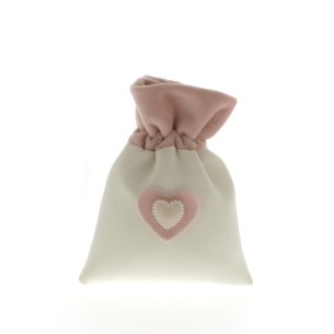 Bomboniera Sacchetto confetti in cotone e Velluto Rosa e Bianco con inserto cuore 12 pz art C2174
