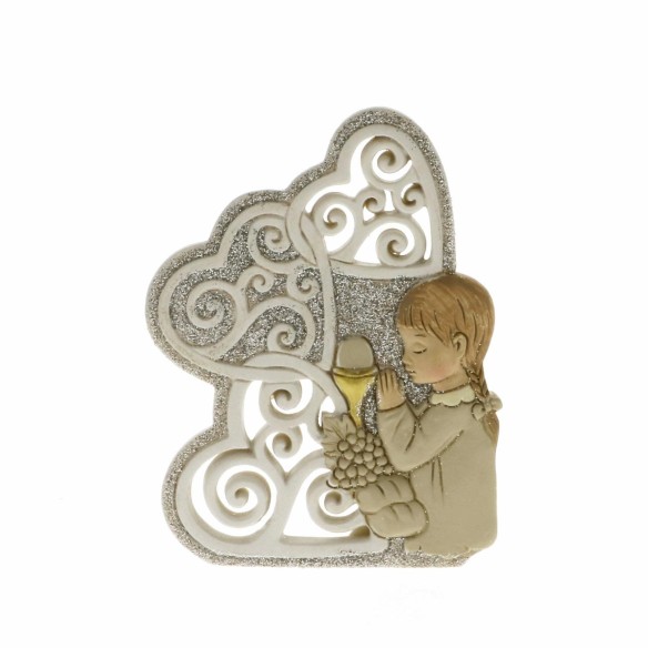 Bomboniera icona in resina 3 Cuori con simbolo Comunione ragazza h 12 cm art 049879