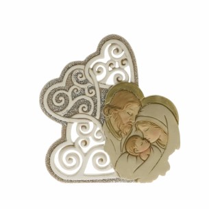 Bomboniera icona in resina 3 Cuori con Sacra Famiglia h 12 cm art 049877