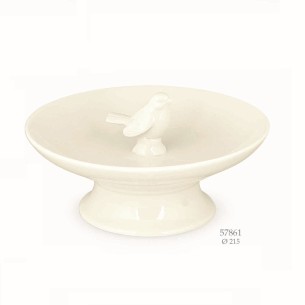 Alzata tonda in ceramica bianca inserto uccellino Matrimonio wedding D 21,5 x h 9 cm art 57861