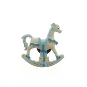 Bomboniera decorazione Cavallo a dondolo resina celeste h 9 cm art 049763
