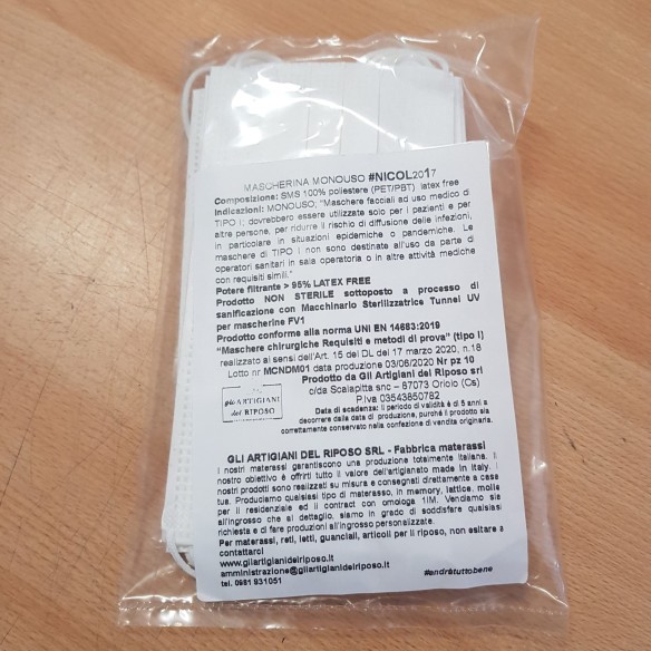 MASCHERINE MONOUSO MASCHERINA 100% POLIESTERE MONOUSO DOPPIO STRATO  10PZ ART MASC02