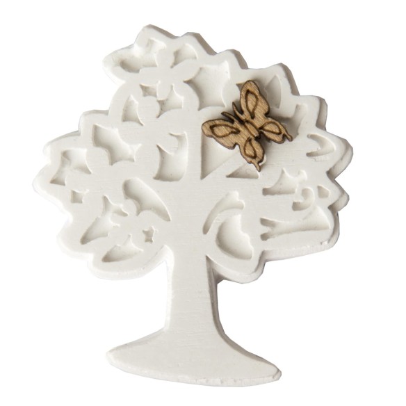Albero della vita Gesso con farfalla legno intagliata idea decorazione bomboniera 5 cm 6 pz art 08652