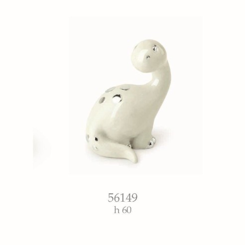 Bomboniera Dinosauro in resina Bianca e argento nascita battesimo h 6 cm art 56149