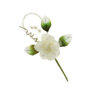 Fiore Bianco per decorazione Bomboniera inserto perle 17 cm set 6 pz art B0662