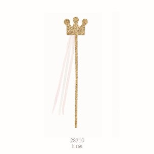 Formoso Coroncina Bastoncino Stick Glitterata Oro Principessa Compleanno h 16 cm Set 12 pz Art 28710