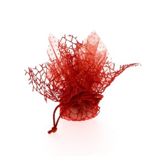 Sacchetto tondo con Tirante in organza rossa Pois bianchi e rete confezione 10 pz  Art C1971T