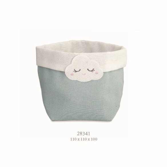 Bomboniera decorazione Saccoccio in tessuto Celeste con inserto NUVOLA Battesimo Nascita 11x11xh10 cm 6 pz art 28341