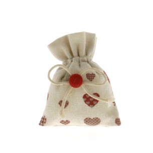 Bomboniera sacchetto confetti in tessuto con disegno cuori 8xh11 cm set 12 pz art C1844