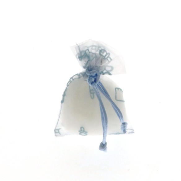 Bomboniera Sacchetto porta confetti in organza trasparente Celeste inserto ciuccio e biberon 7x10 cm set 12 pz art C1825