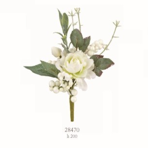 Fiore Tipo Rosa Bianca in tessuto e pvc con bacche bianche idea decorazione wedding matrimonio h 20 cm set 12 pz art 28470