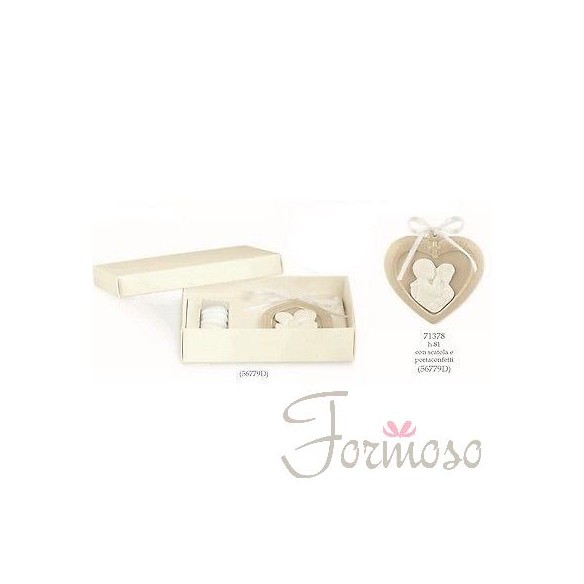Icona bimbo cuore ceramica beige bomboniera comunione c. scatola 81 mm art 71378