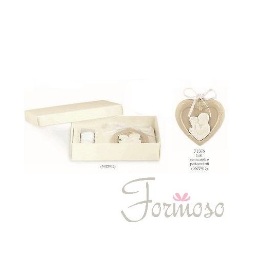 Icona bimba cuore ceramica beige bomboniera comunione con scatola 8,1 cm art 71376