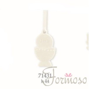 Calice ceramica bianca bomboniera comunione decorazione ciondolo 44 mm art 71431