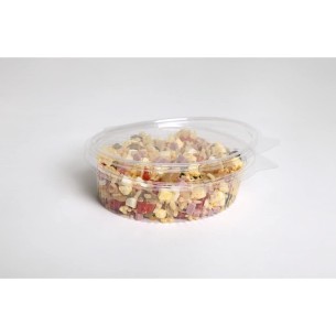 Vaschette ovali in OPS trasparenti usa e getta con coperchio unito utile per pasta ,riso e alimenti in genere da cc 500 confezio 2