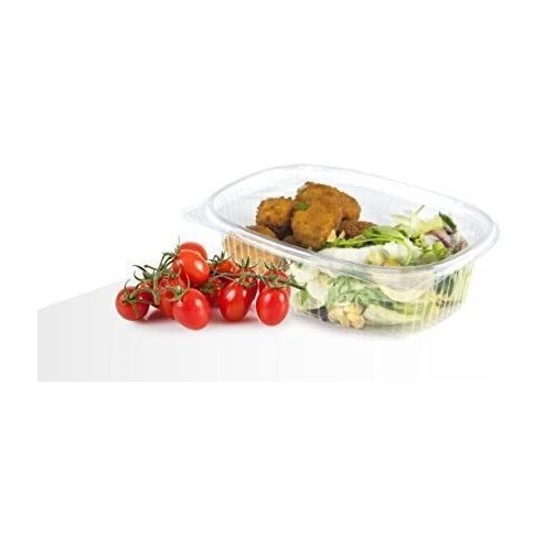 Vaschette ovali in OPS trasparenti usa e getta con coperchio unito utile per  pasta ,riso e alimenti in genere da cc 500 confezio