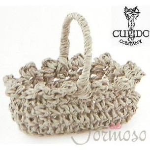 Cestino porta confetti macrame ovale tortora cm 8,5 x 5,5 x h 9 - art  57393