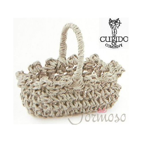 Cestino porta confetti macrame ovale tortora cm 8,5 x 5,5 x h 9 - art  57393