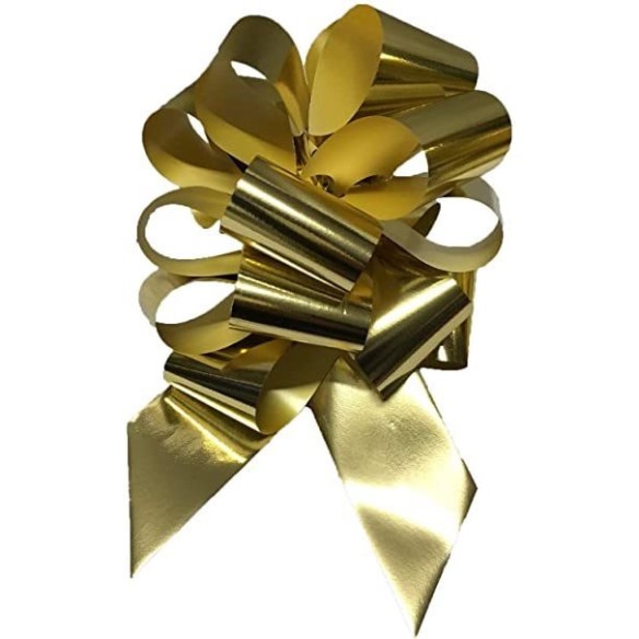 Coccarda fiocco auto tirante 50 mm per matrimonio auto casa sposi ORO LUCIDO conf 30 pz - art 2270.03