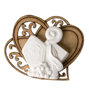 Ciondolo cuore in legno con Simbolo Cresima Gesso 5,5 cm idea decorazione bomboniera 12 pz art 08665