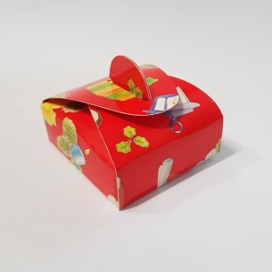 Scatola mini astuccio Tortina rosso con disegni di natale 4,7x4,7xh 1,7 cm conf 10 pz art 1477