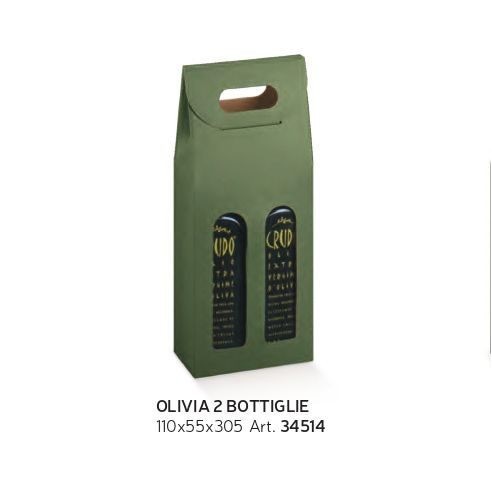 Scatola a 2 Bottiglia Olio LIQUORE da 250 ml Colore Verde Oliva Misura 11x5,5xh30,5 cm Set 50 pz Art 34514