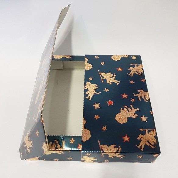 Scatola astuccio tipo MARMOTTA con disegni Angeli oro Natalizi misura 30x30xh 6 cm art 8931