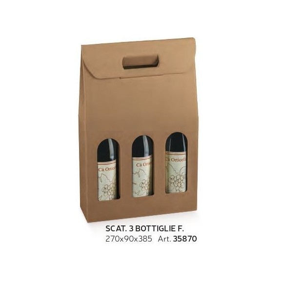 Scatola porta 3 bottiglia Vino colore AVANA 27 x 9 x h 38,5 cm set 30 pz art 135870S