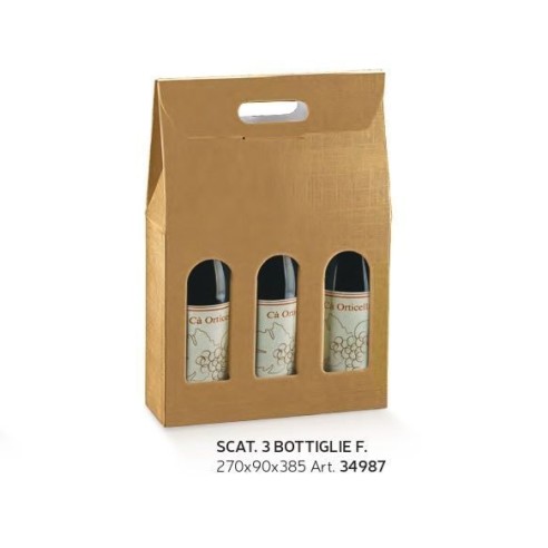 Scatola porta 3 bottiglia colore SETA ORO 27 x 9 x h 38,5 cm set 30 pz art 34987