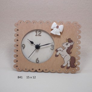Bomboniera Orologio in legno e Ceramica con Unicorno beige battesimo nascita art 841