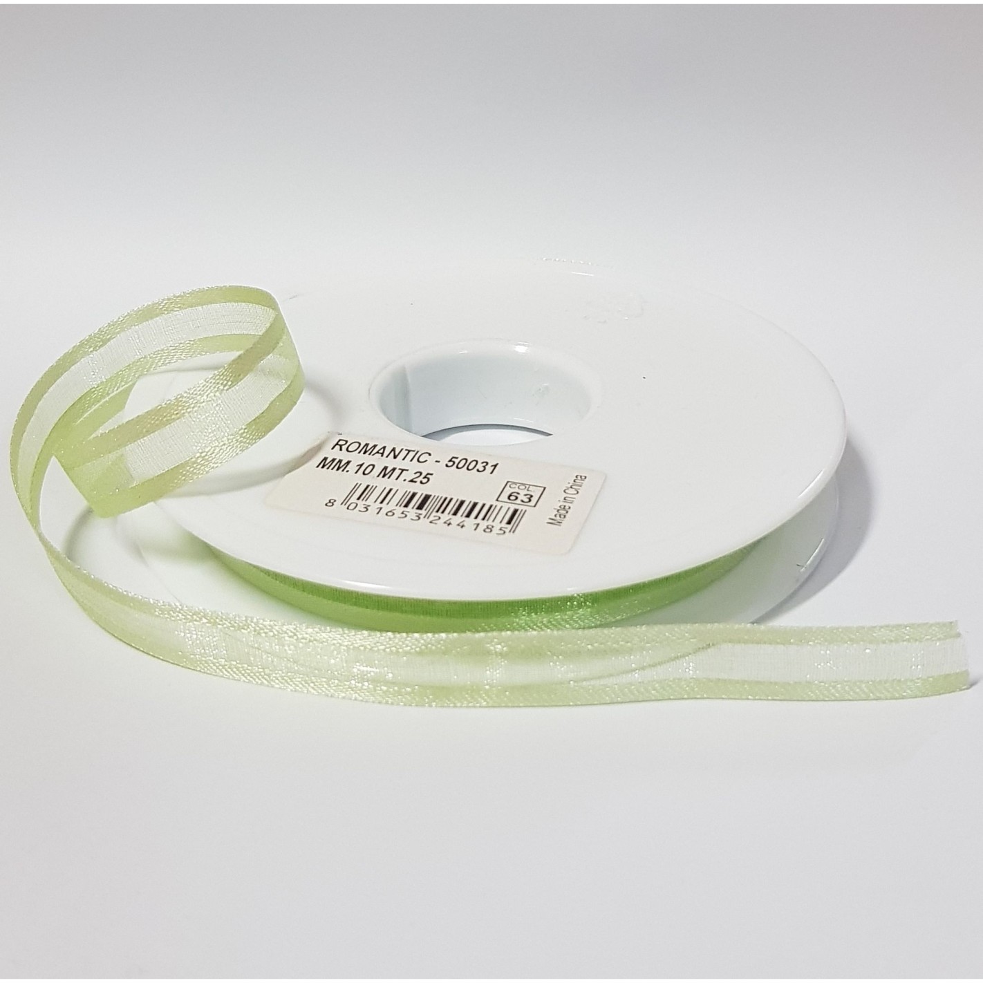 Nastro organza 10 mm rotolo bobina da 25 mt Verde Salvia fai da te - art  50031.63