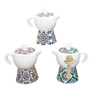 Caffettiera Moka Barattolo in Porcellana bianca decorata modello ISCHIA h 12 cm set 3 pz Art 02253