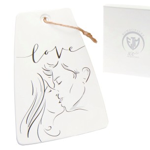 Vassoio in ceramica bianca decorata modello LOVE con scatola 15 x 22,5 cm Art 02257