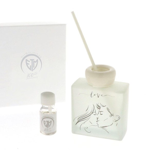 Diffusore in vetro satinato bianco decorato modello LOVE con scatola 8 x h 10 cm Art 02258